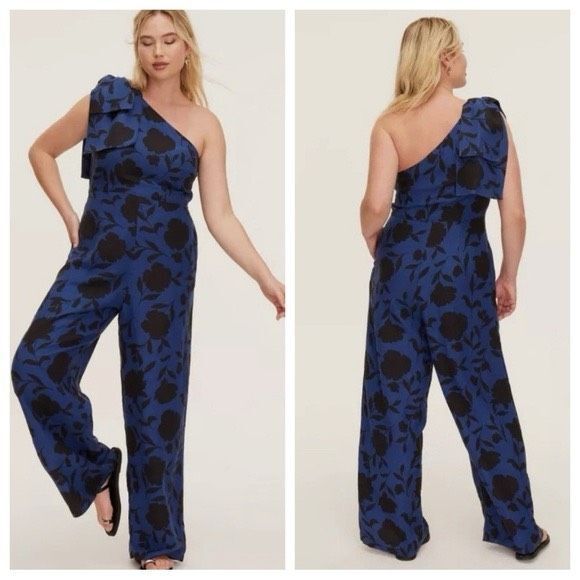 Kate Spade x Target Floral One-Shoulder Linen Blend Jumpsuit Size 14 NEW